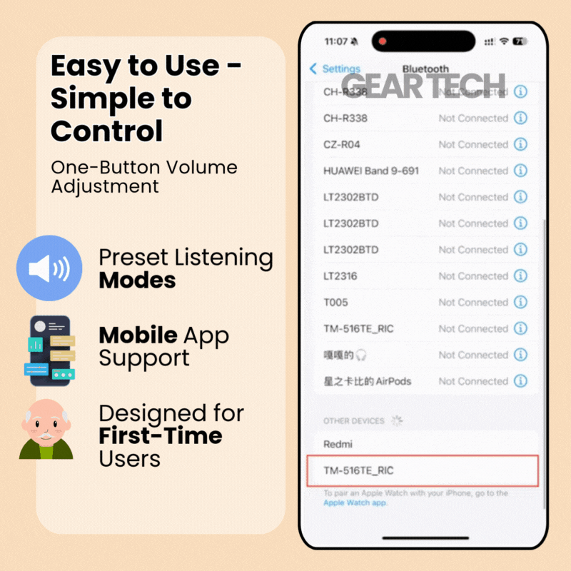 Bluetooth App-Controlled Hearing Aids - No Prescription Required