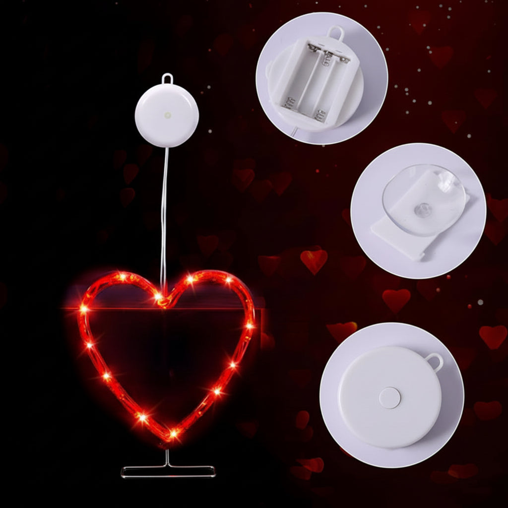 Red Heart Shaped LED Window Light with Timer