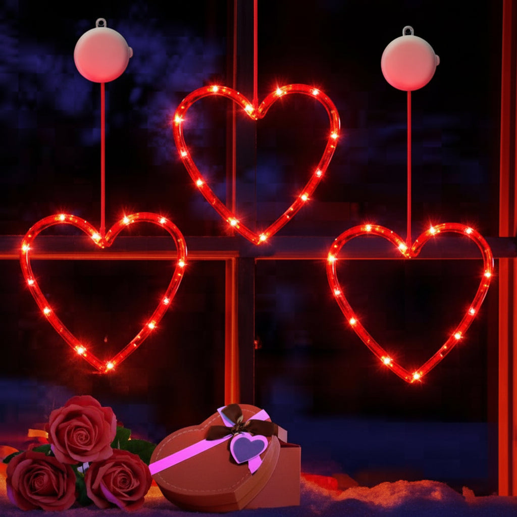 Red Heart Shaped LED Window Light with Timer