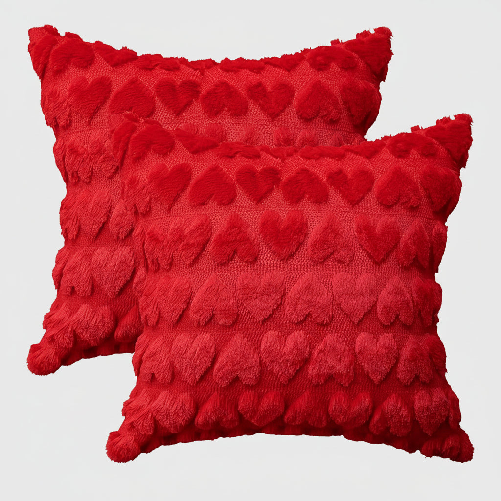 Pink Plush Valentine Heart Throw Pillow Cover