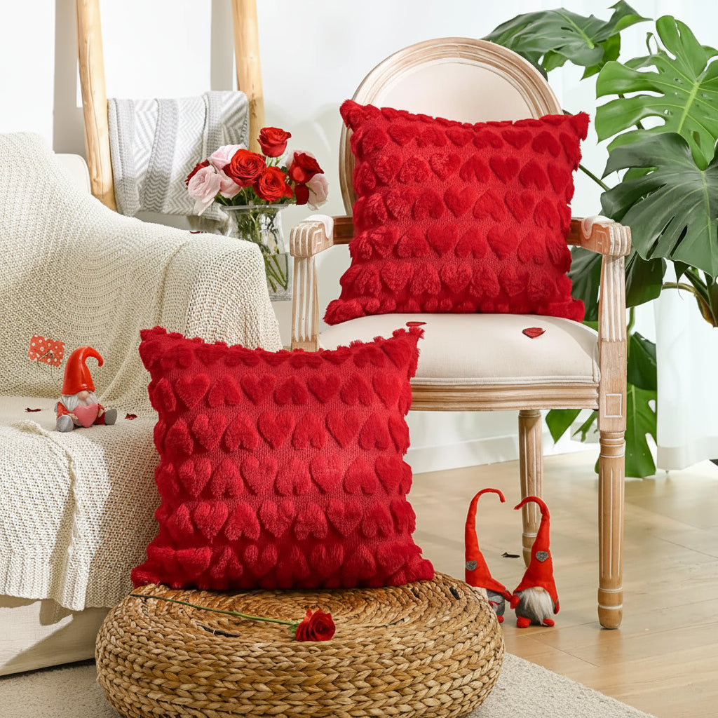 Pink Plush Valentine Heart Throw Pillow Cover
