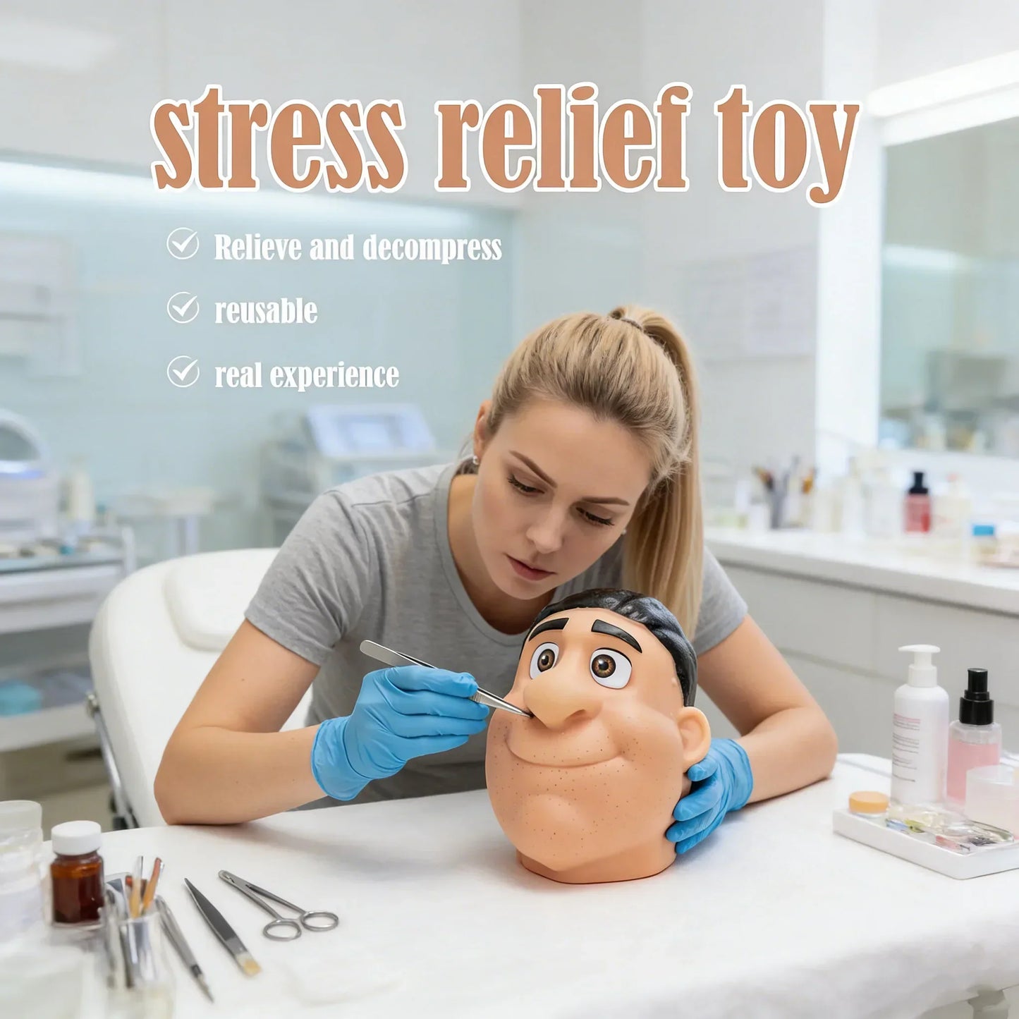 Refillable Silicone Pimple Popping Toy with Tweezers