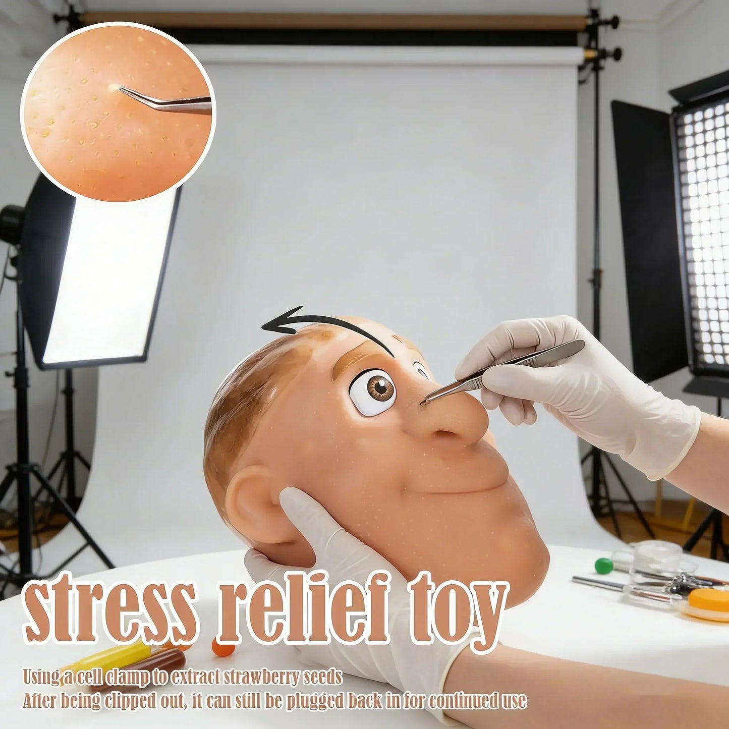 Refillable Silicone Pimple Popping Toy with Tweezers