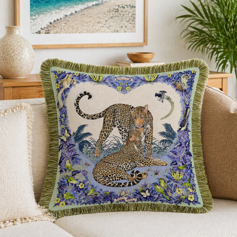 Regal Tiger Velvet Cushion Cover with Floral Design