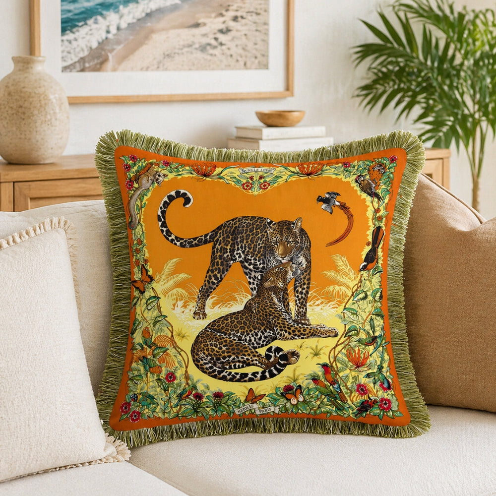 Regal Tiger Velvet Cushion Cover with Floral Design