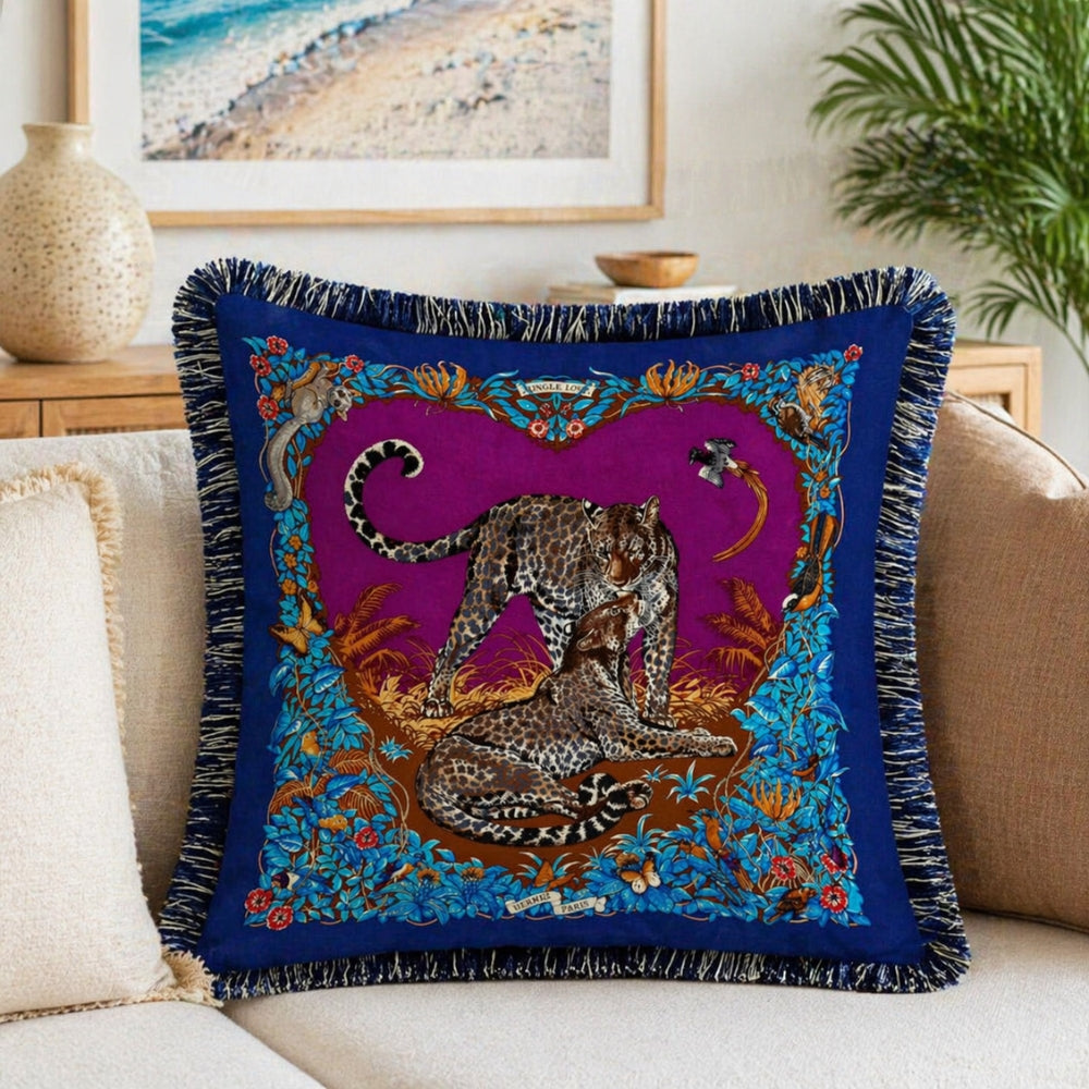 Regal Tiger Velvet Cushion Cover with Floral Design