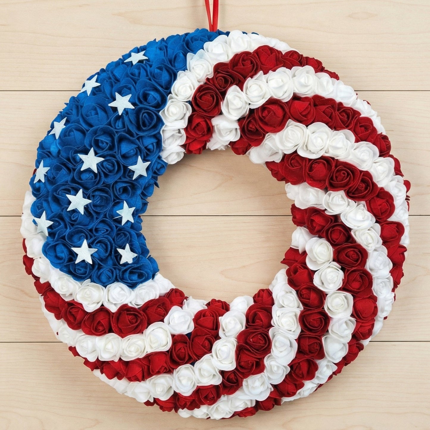 American Flag Rose Wreath for Patriotic Home Decor