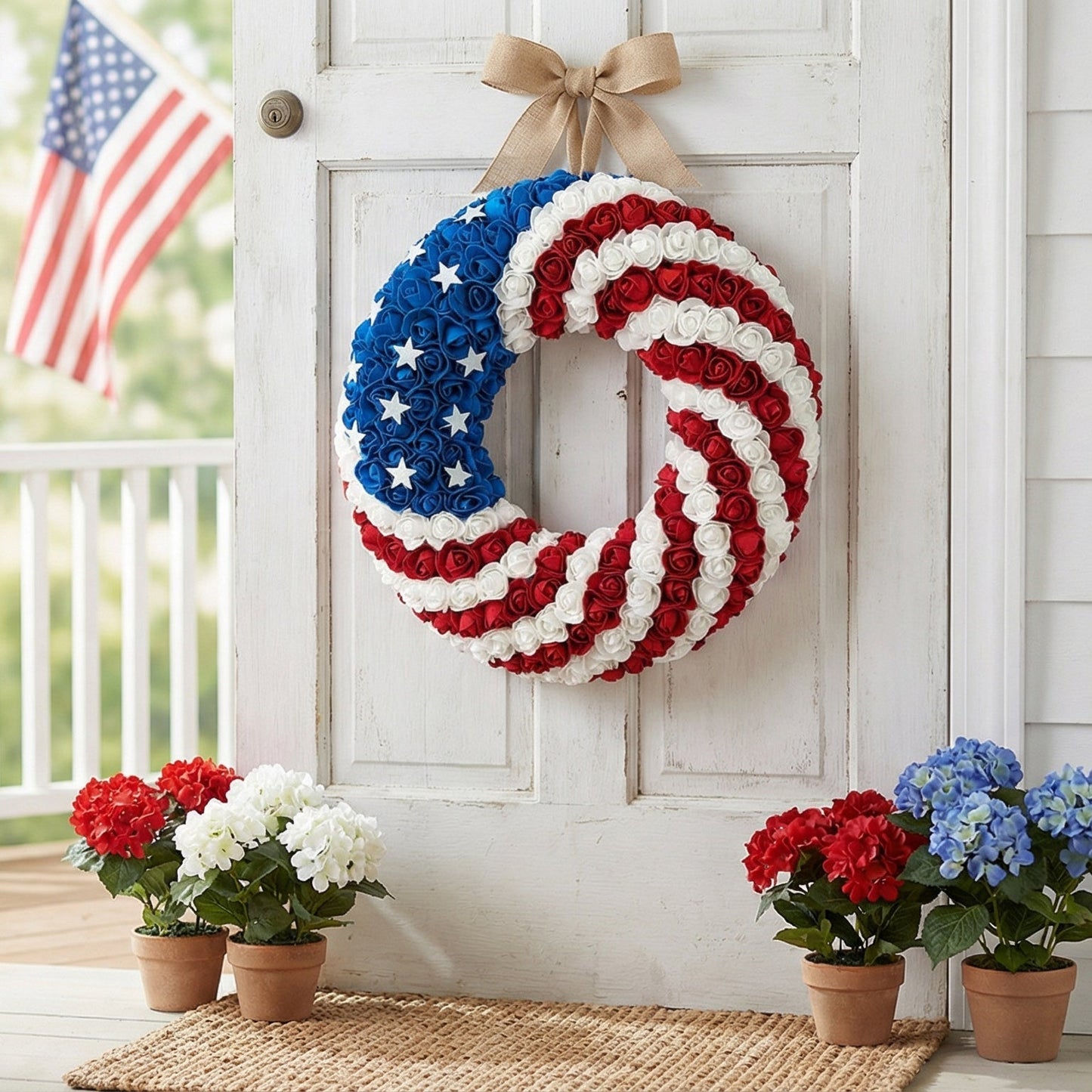 American Flag Rose Wreath for Patriotic Home Decor