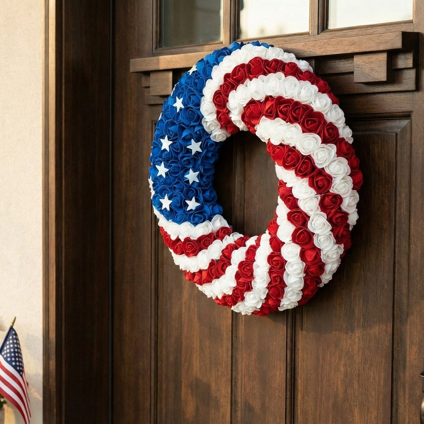 American Flag Rose Wreath for Patriotic Home Decor