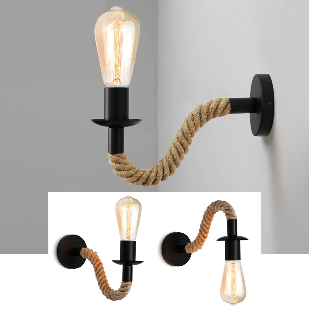 Vintage Black Hemp Rope Wall Lamp