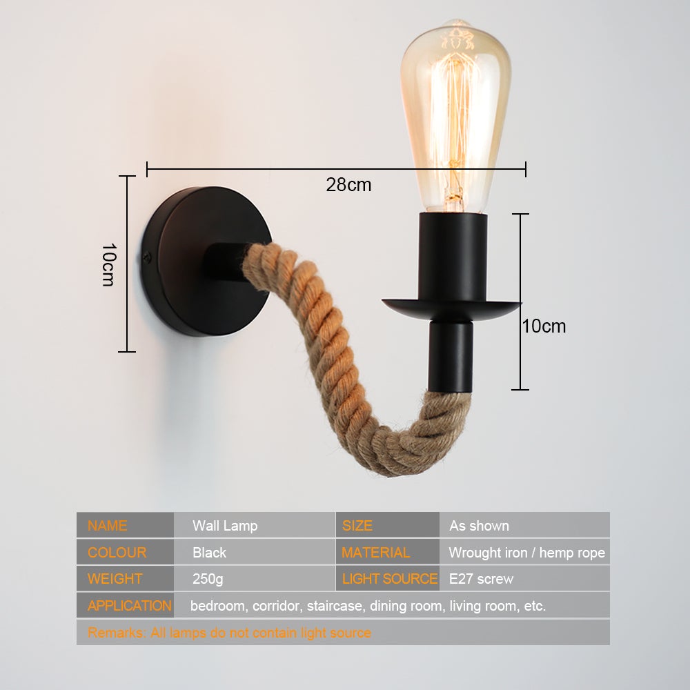 Vintage Industrial Hemp Rope Wall Lamp