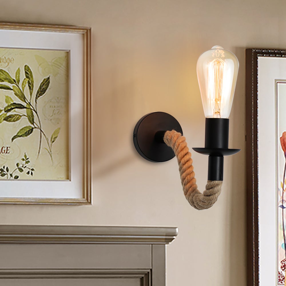 Vintage Black Hemp Rope Wall Lamp