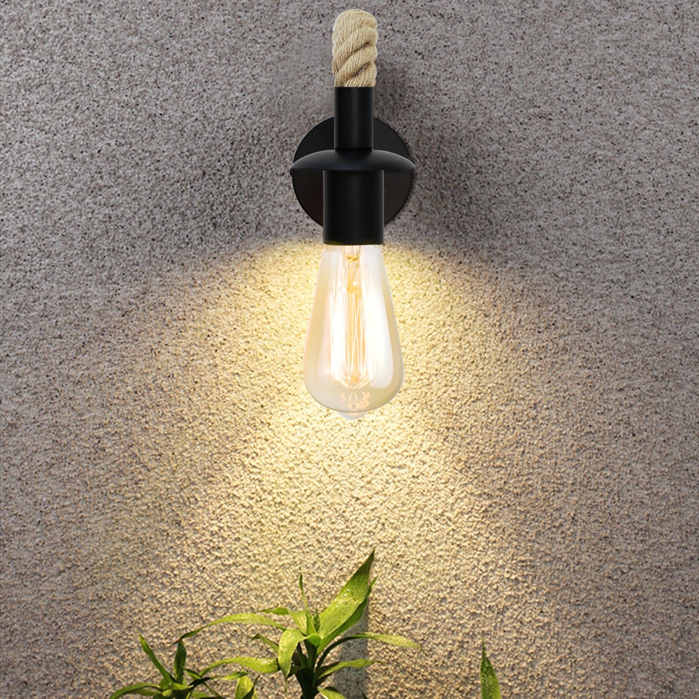 Vintage Black Hemp Rope Wall Lamp