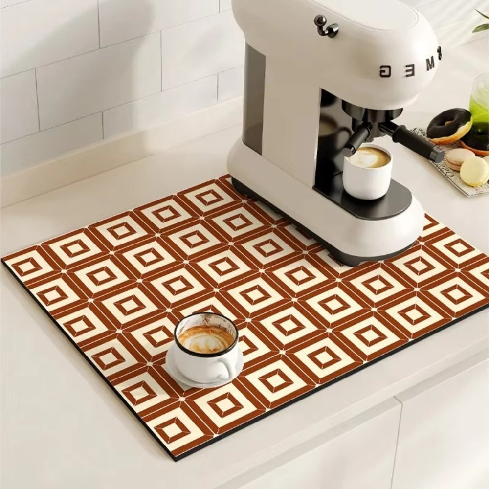 Retro Tile Design Absorbent Coffee Drying Mat