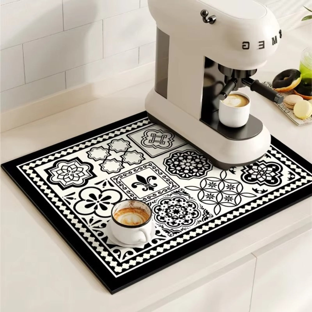 Retro Tile Design Absorbent Coffee Drying Mat