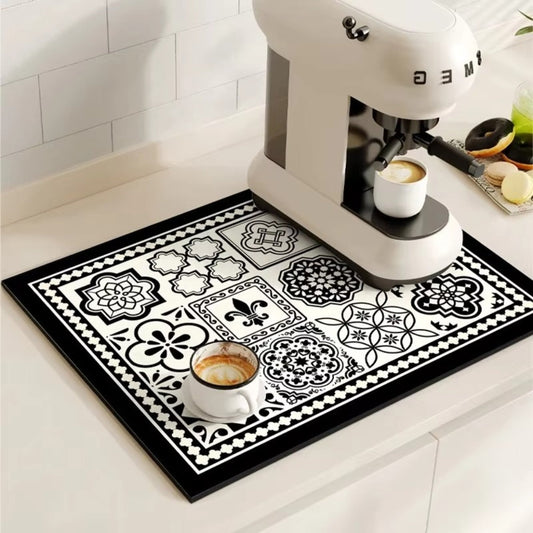 Retro Tile Design Absorbent Coffee Drying Mat