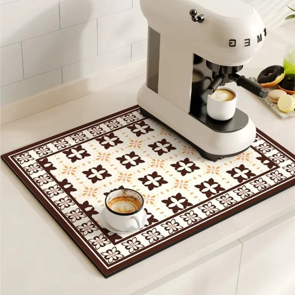 Retro Tile Design Absorbent Coffee Drying Mat
