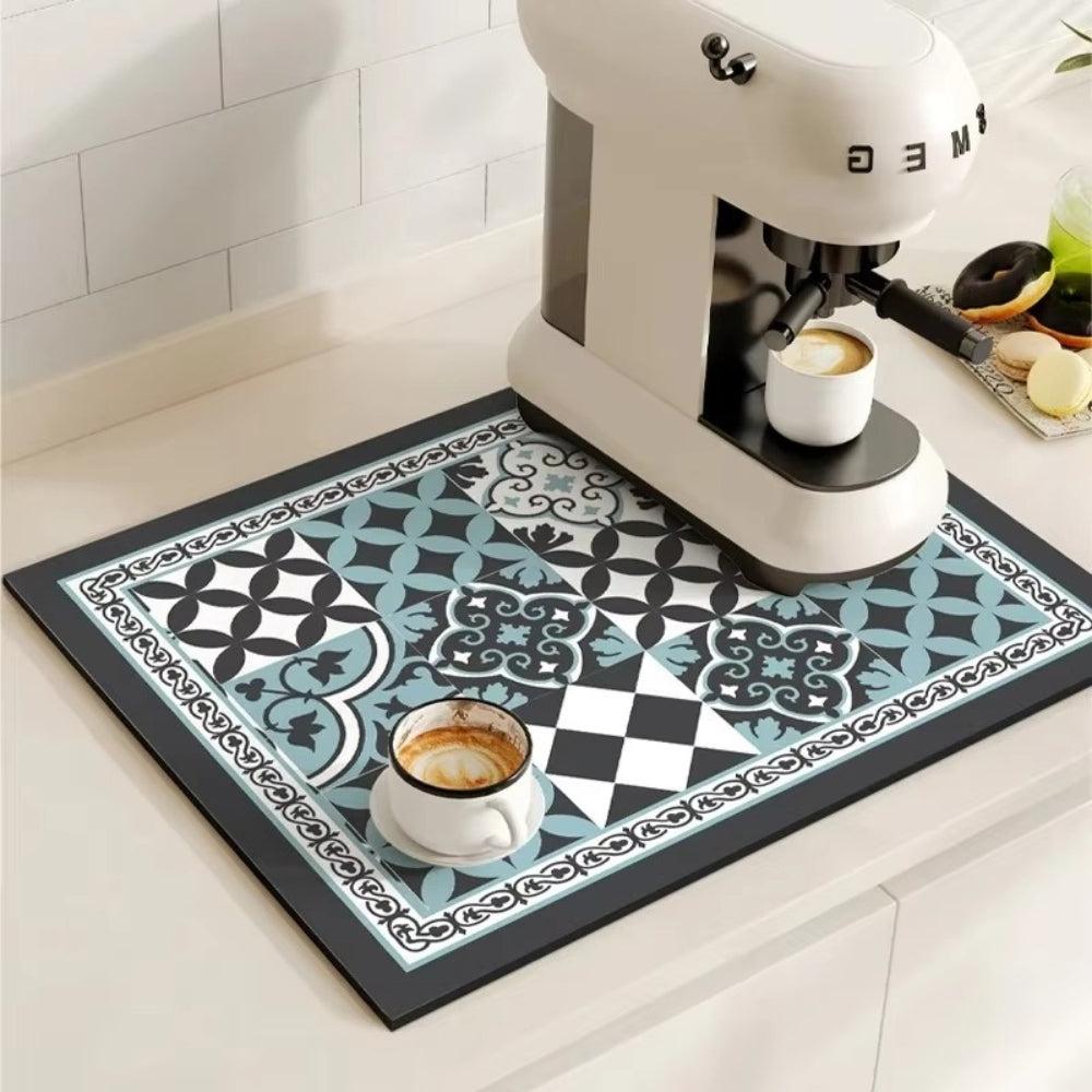 Retro Tile Design Absorbent Coffee Drying Mat