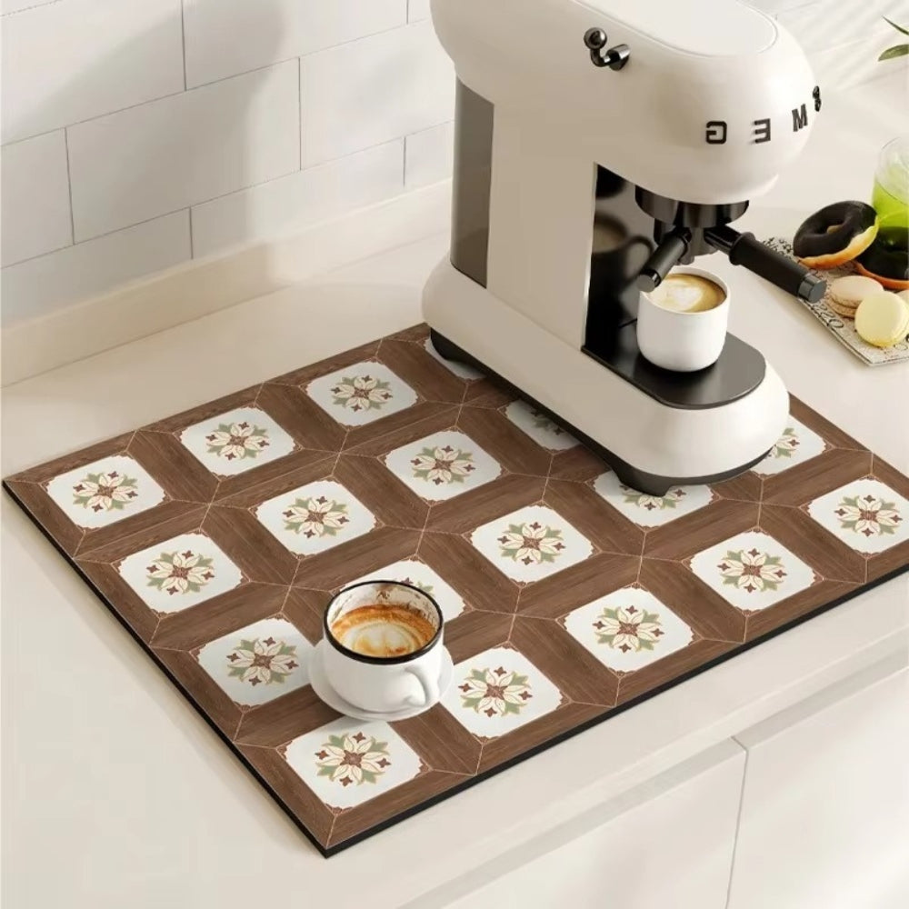 Retro Tile Design Absorbent Coffee Drying Mat
