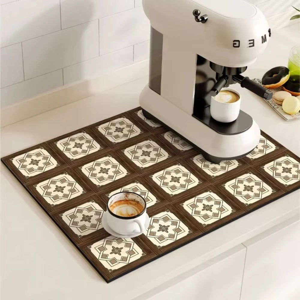 Retro Tile Design Absorbent Coffee Drying Mat