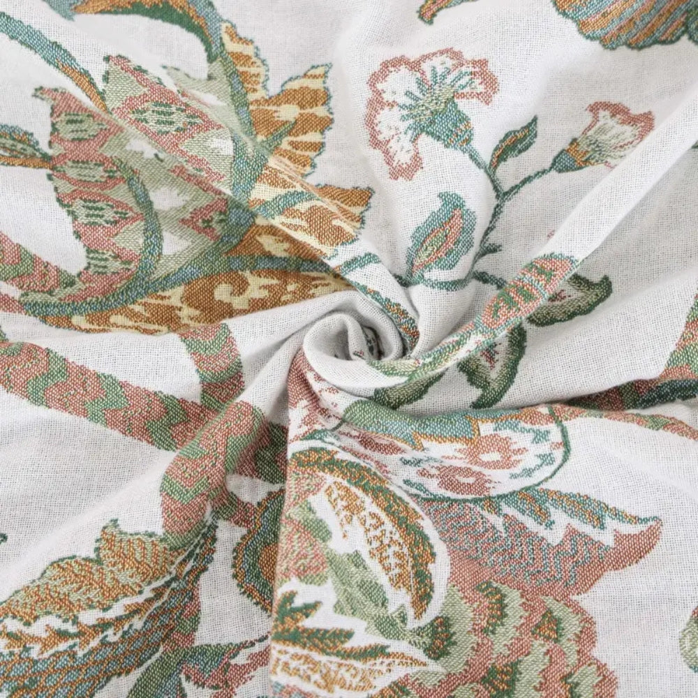 Floral Jacquard Cotton Throw Blanket with Tassels