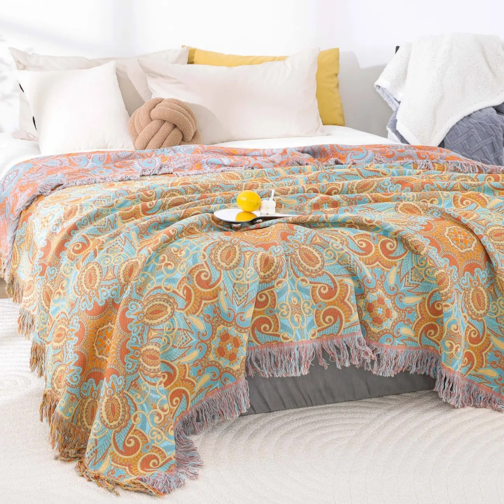 Reversible Paisley Cotton Blanket with Tassels