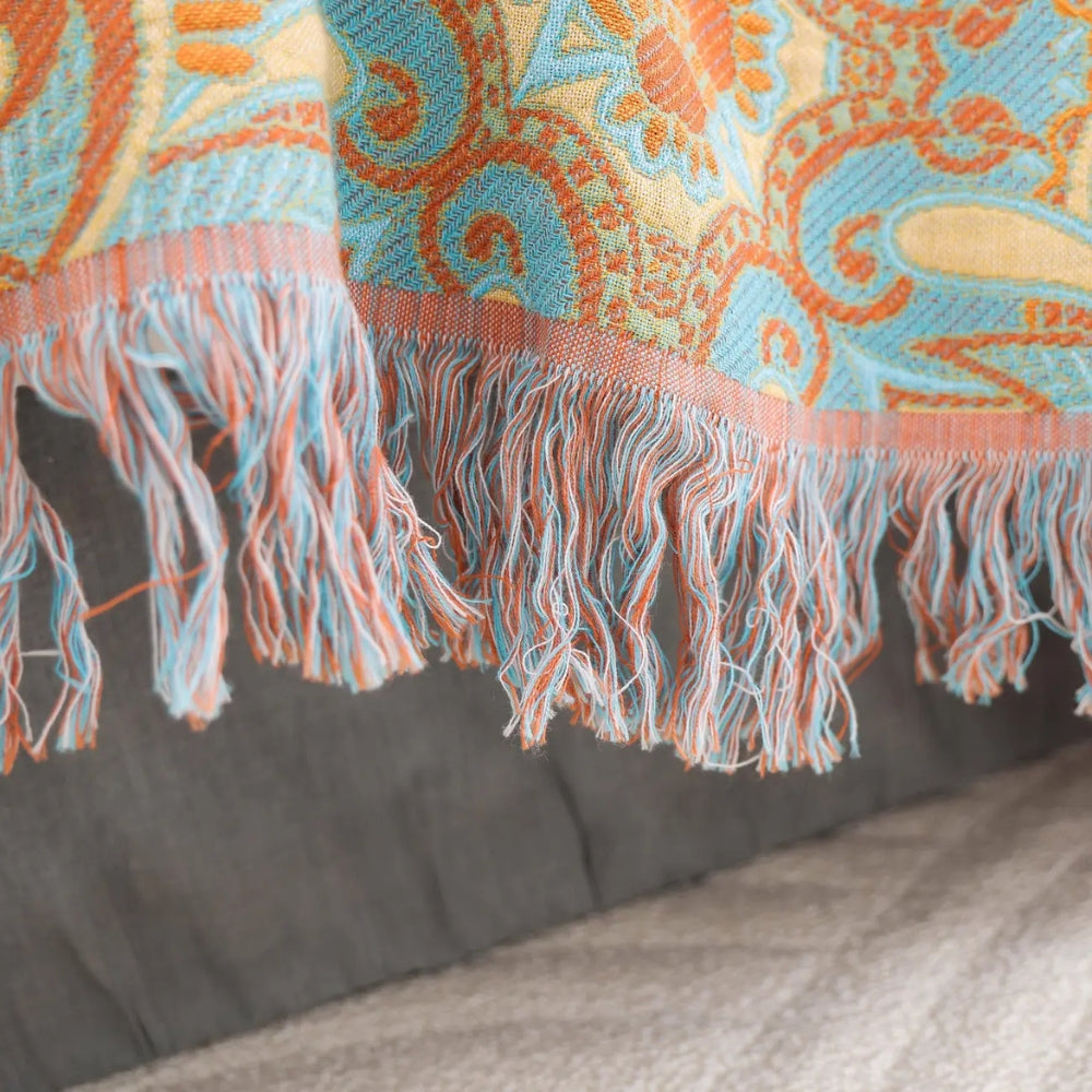 Reversible Paisley Cotton Blanket with Tassels