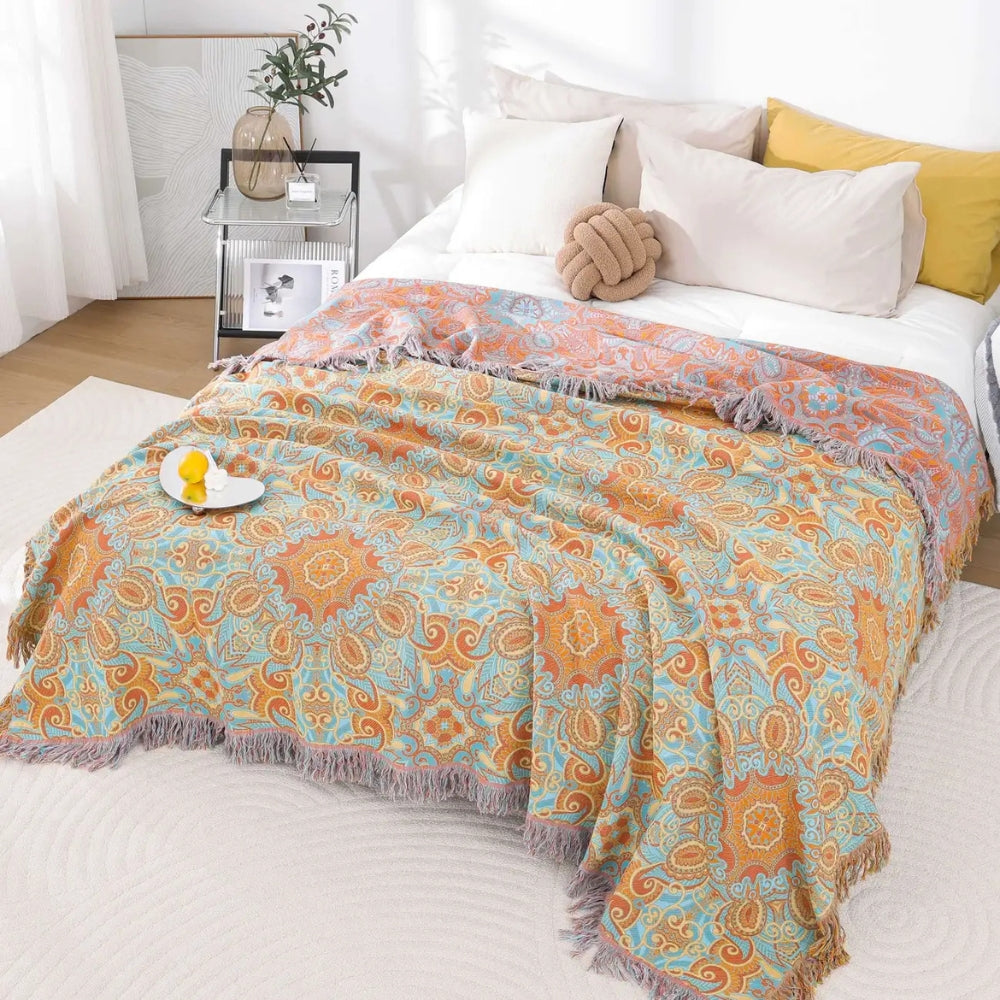 Reversible Paisley Cotton Blanket with Tassels