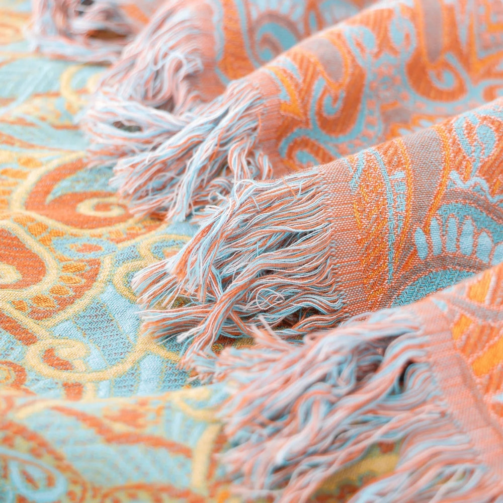 Reversible Paisley Cotton Blanket with Tassels