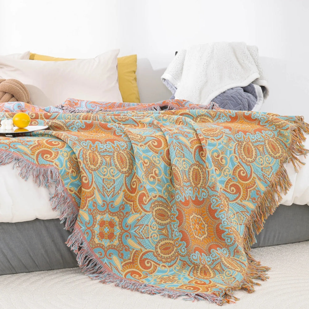 Reversible Paisley Cotton Blanket with Tassels