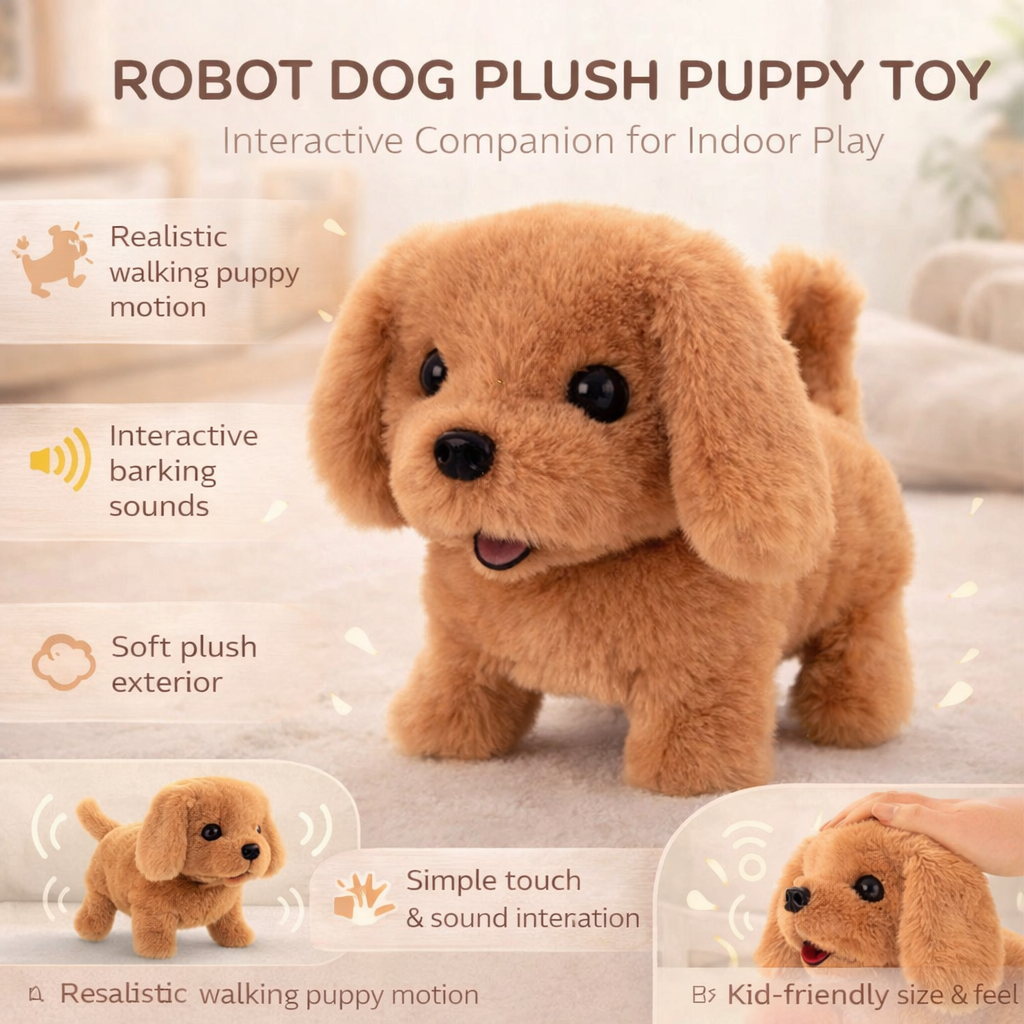 Interactive Plush Robot Dog Toy with Walking and Barking Sounds