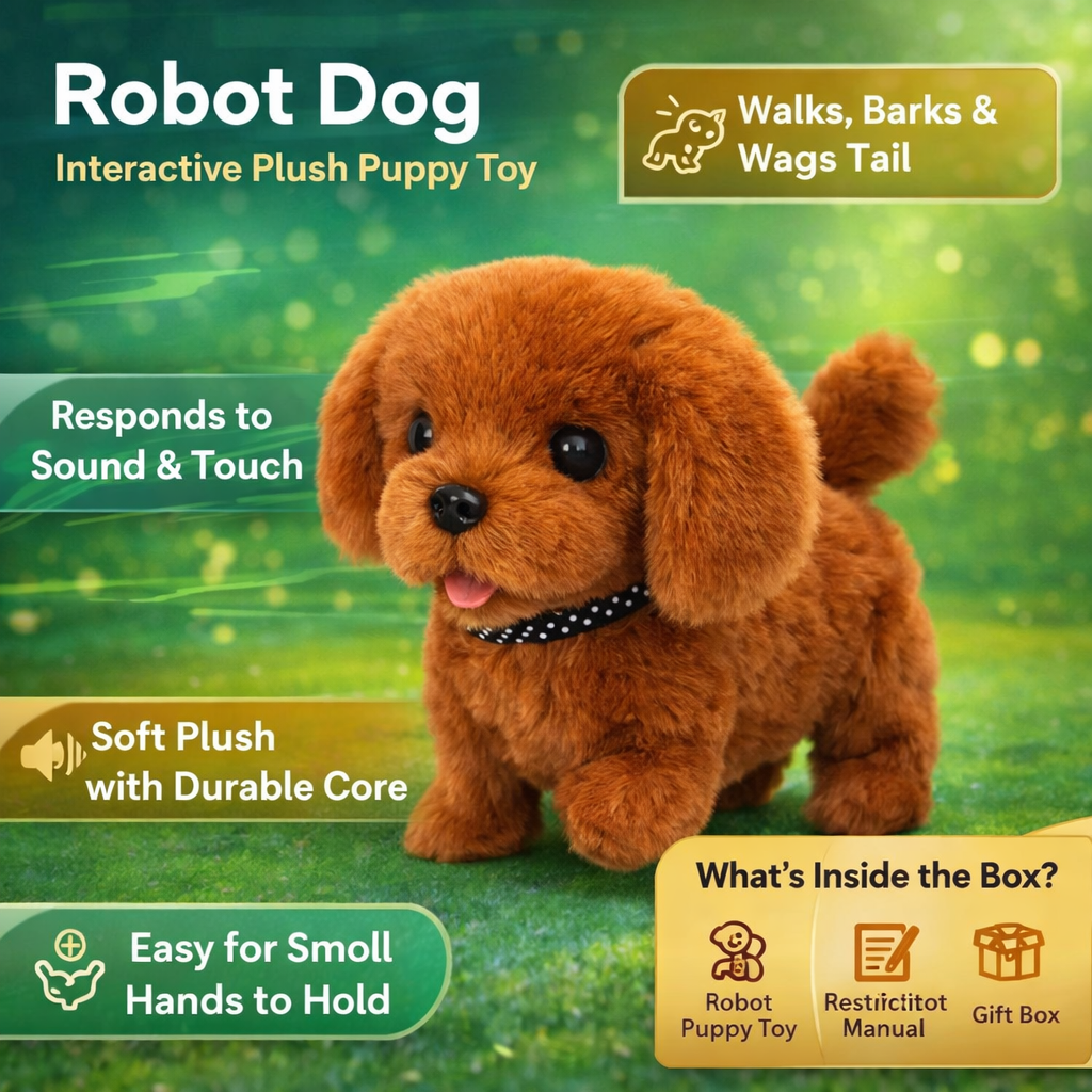Interactive Robot Puppy Toy with Walking, Barking, and Tail Wagging