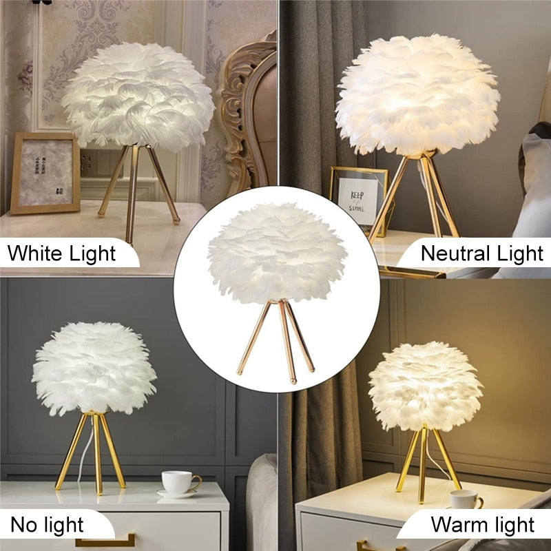 Romantic Ostrich Feather Table Lamp for Nightstand and Décor