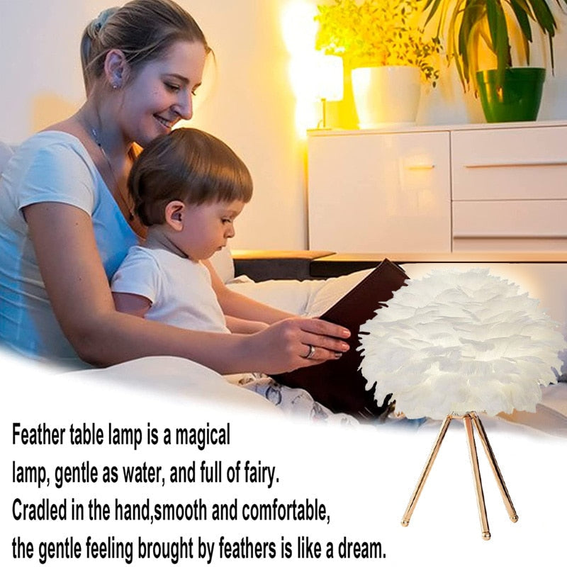 Romantic Ostrich Feather Table Lamp for Nightstand and Décor