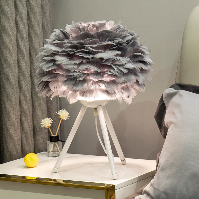 Romantic Ostrich Feather Table Lamp for Nightstand and Décor
