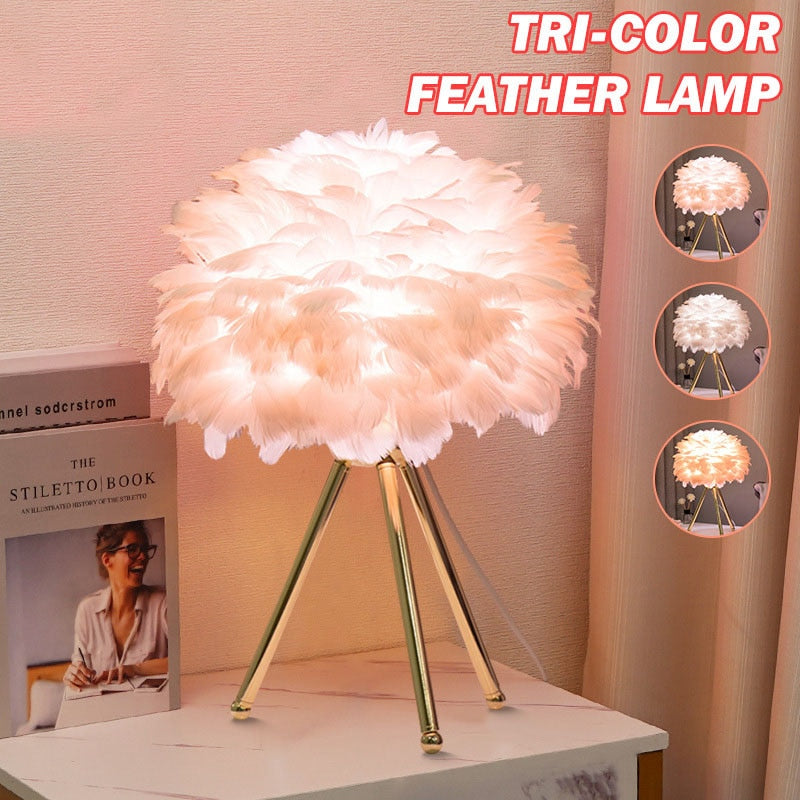 Romantic Ostrich Feather Table Lamp for Nightstand and Décor