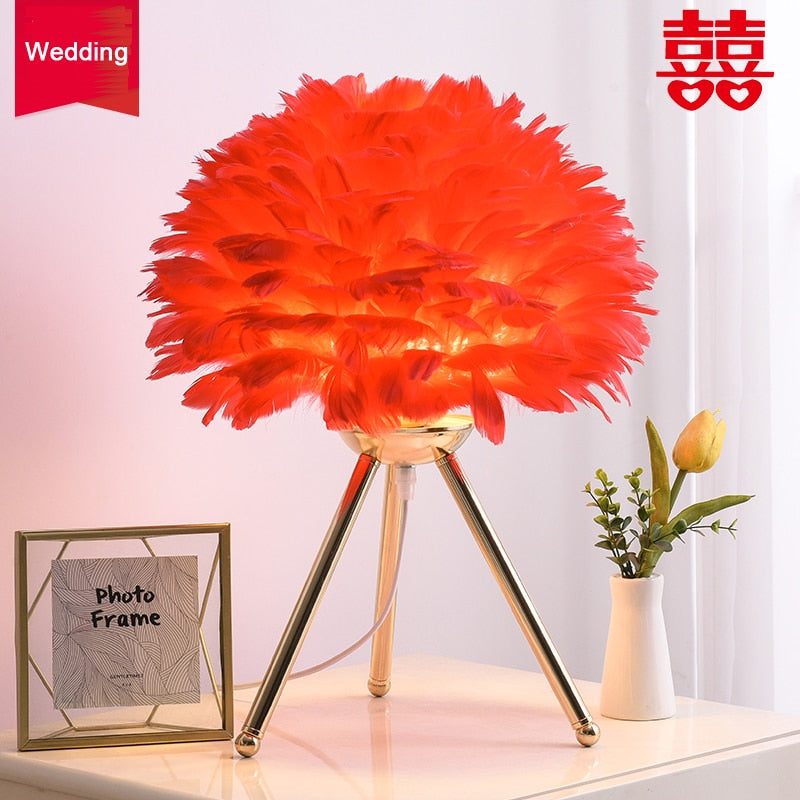 Romantic Ostrich Feather Table Lamp for Nightstand and Décor