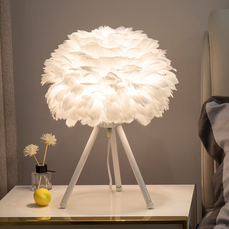 Romantic Ostrich Feather Table Lamp for Nightstand and Décor