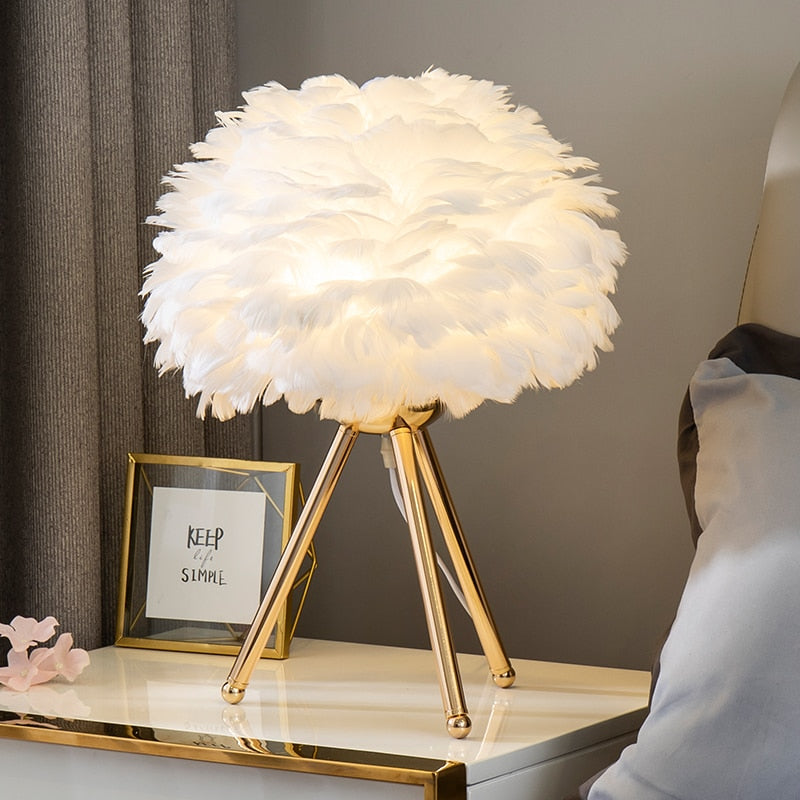Romantic Ostrich Feather Table Lamp for Nightstand and Décor