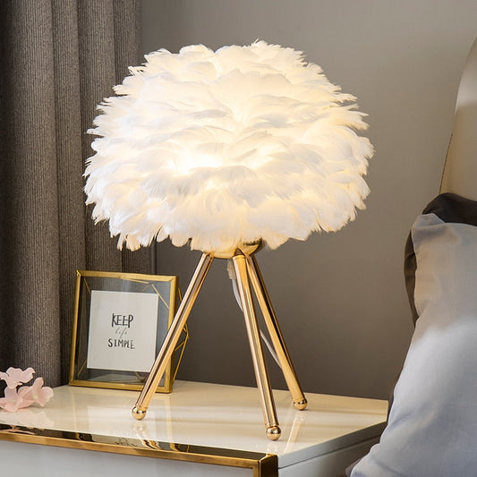 Romantic Ostrich Feather Table Lamp for Nightstand and Décor