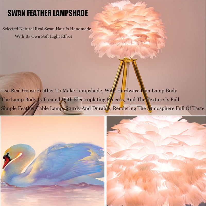 Romantic Ostrich Feather Table Lamp for Nightstand and Décor