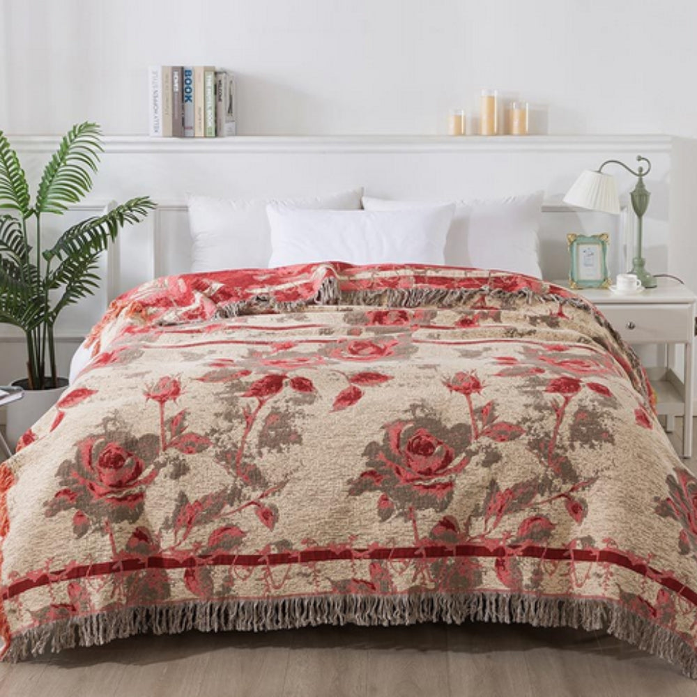 Floral Jacquard Cotton Throw Blanket