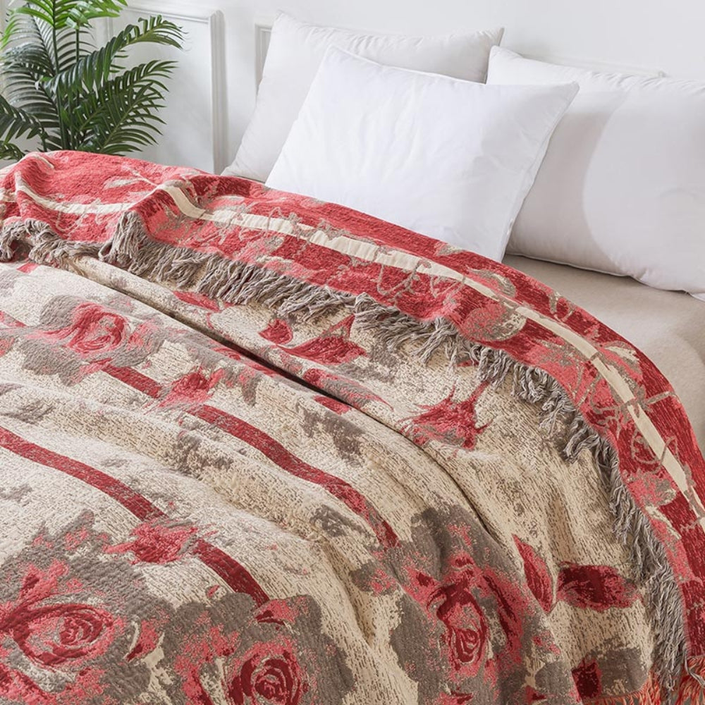 Floral Jacquard Cotton Throw Blanket
