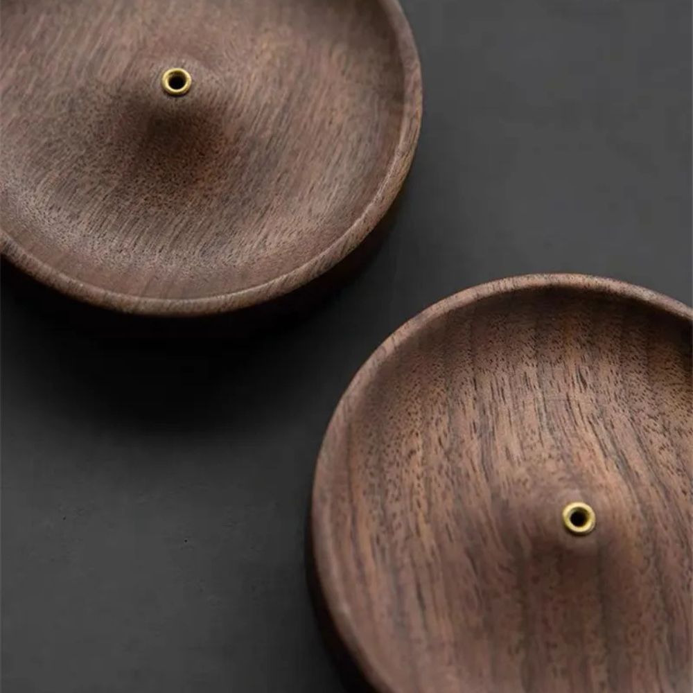 Round Wooden Incense Stick Holder with Ash Catcher