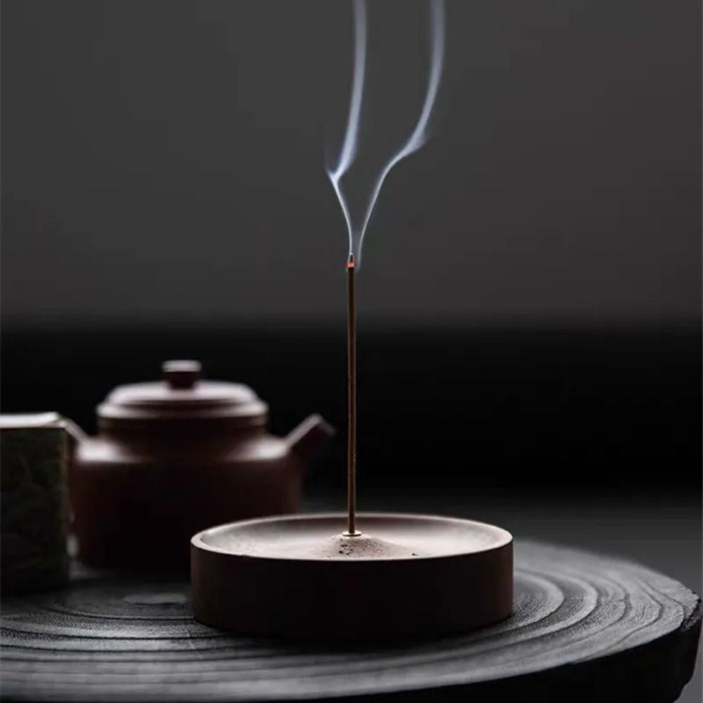 Round Wooden Incense Stick Holder with Ash Catcher