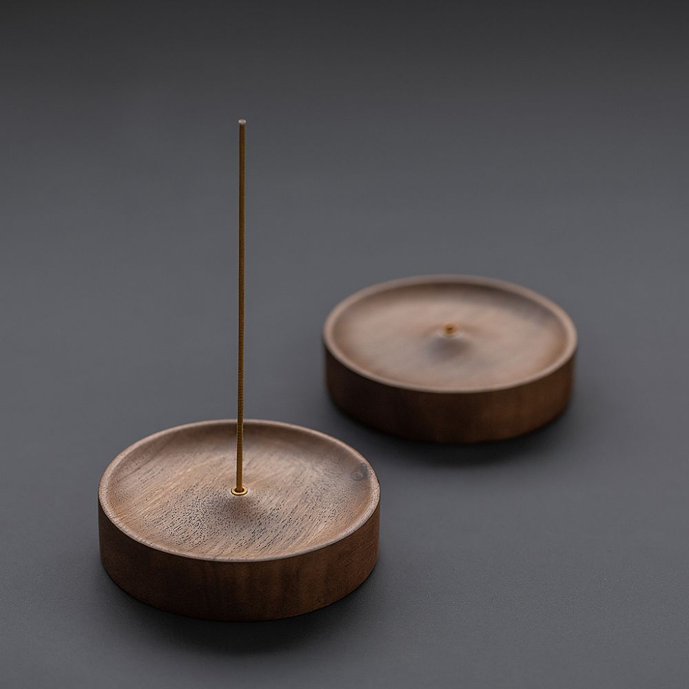 Round Wooden Incense Stick Holder with Ash Catcher