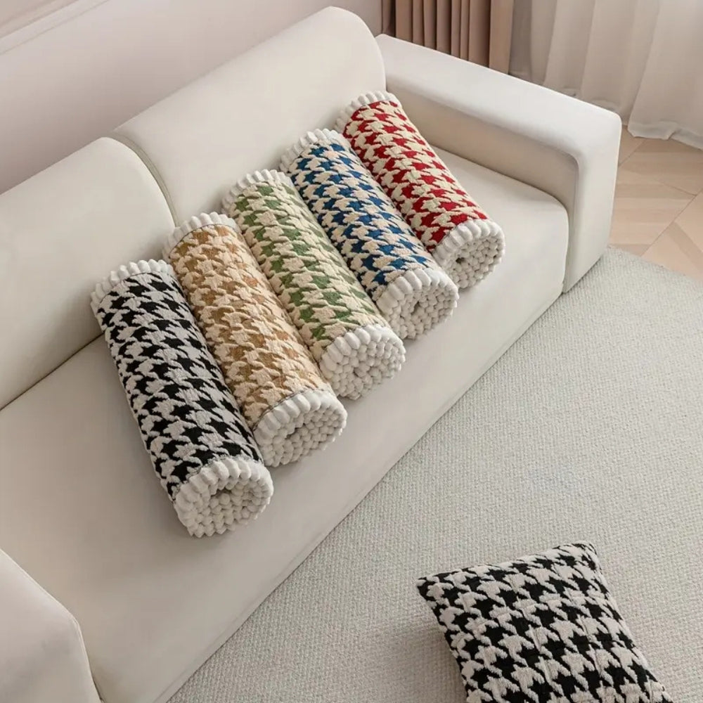 Plush Houndstooth Sofa Cover with Cushion Cover