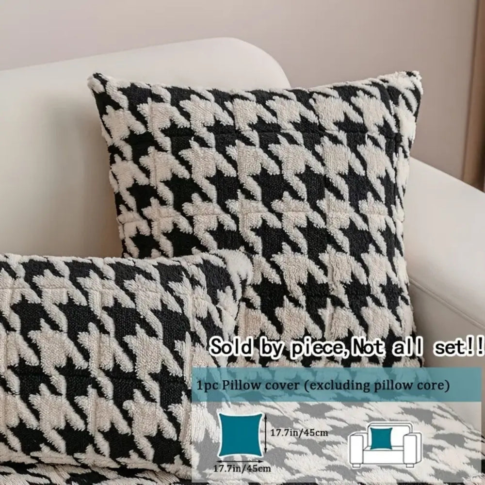 Plush Houndstooth Sofa Cover with Ruffle Trim