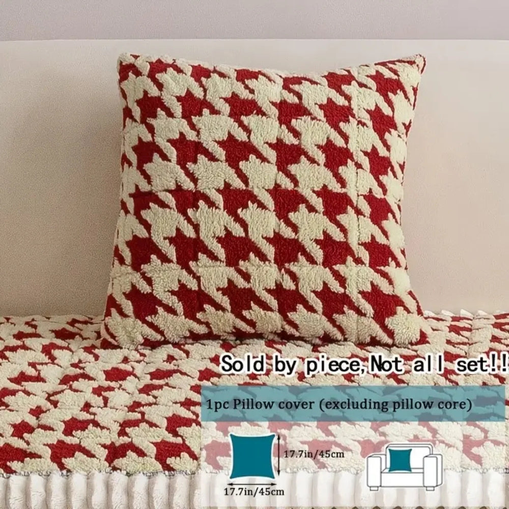 Plush Houndstooth Sofa Cover with Cushion Cover