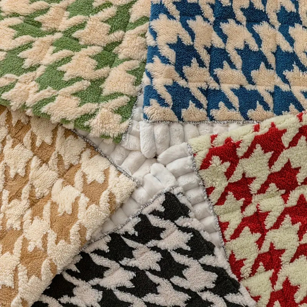 Plush Houndstooth Sofa Cover with Ruffle Trim